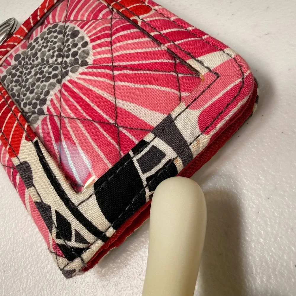 Vera Bradley Floral Quilted ID Case Wallet Key Ring Pink Red Grey Small
